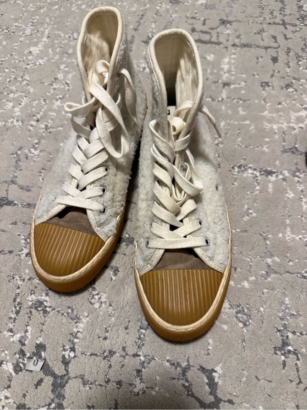 Isabel Marat High-Top Women's Sherpa Sneakers in Ivory and Brown